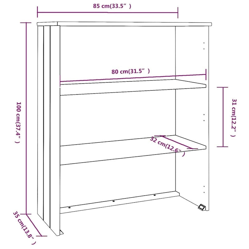 Dessus d'armoire en pin massif avec 2 étagères – Blanc / Gris foncé / Brun miel / Gris clair
