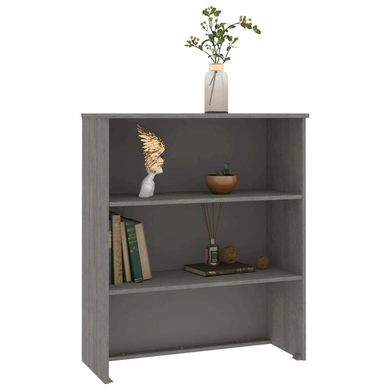 Dessus d'armoire en pin massif avec 2 étagères – Blanc / Gris foncé / Brun miel / Gris clair