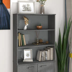 Dessus d'armoire en pin massif avec 2 étagères – Blanc / Gris foncé / Brun miel / Gris clair