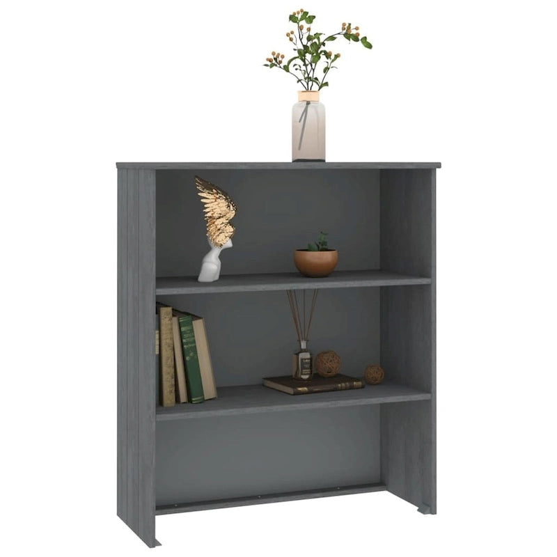 Dessus d'armoire en pin massif avec 2 étagères – Blanc / Gris foncé / Brun miel / Gris clair