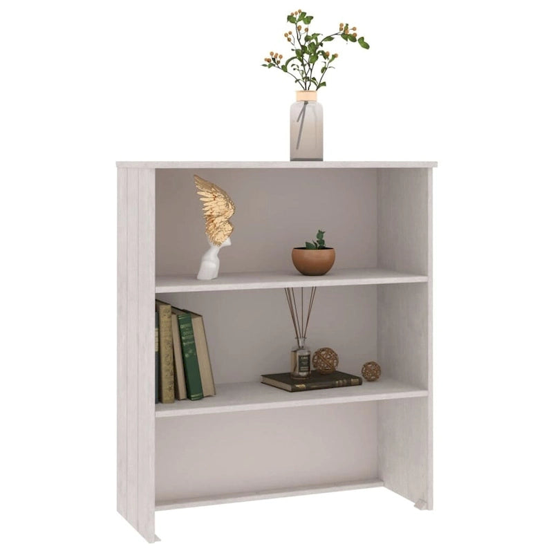 Dessus d'armoire en pin massif avec 2 étagères – Blanc / Gris foncé / Brun miel / Gris clair