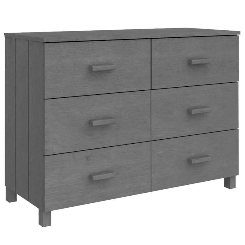 Buffet 6 tiroirs gris foncé, pin massif et MDF, 113 × 40 × 80 cm