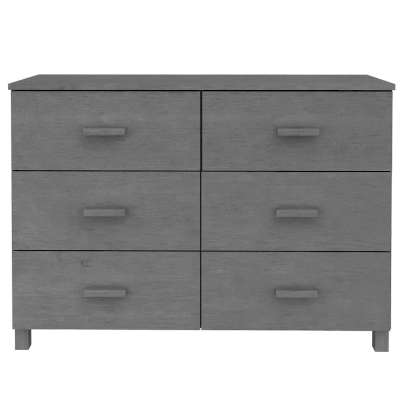 Buffet 6 tiroirs gris foncé, pin massif et MDF, 113 × 40 × 80 cm
