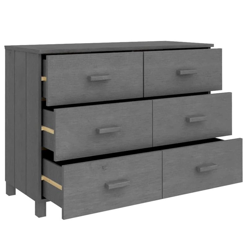 Buffet 6 tiroirs gris foncé, pin massif et MDF, 113 × 40 × 80 cm