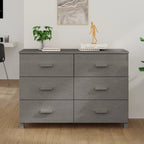 Buffet 6 tiroirs gris foncé, pin massif et MDF, 113 × 40 × 80 cm