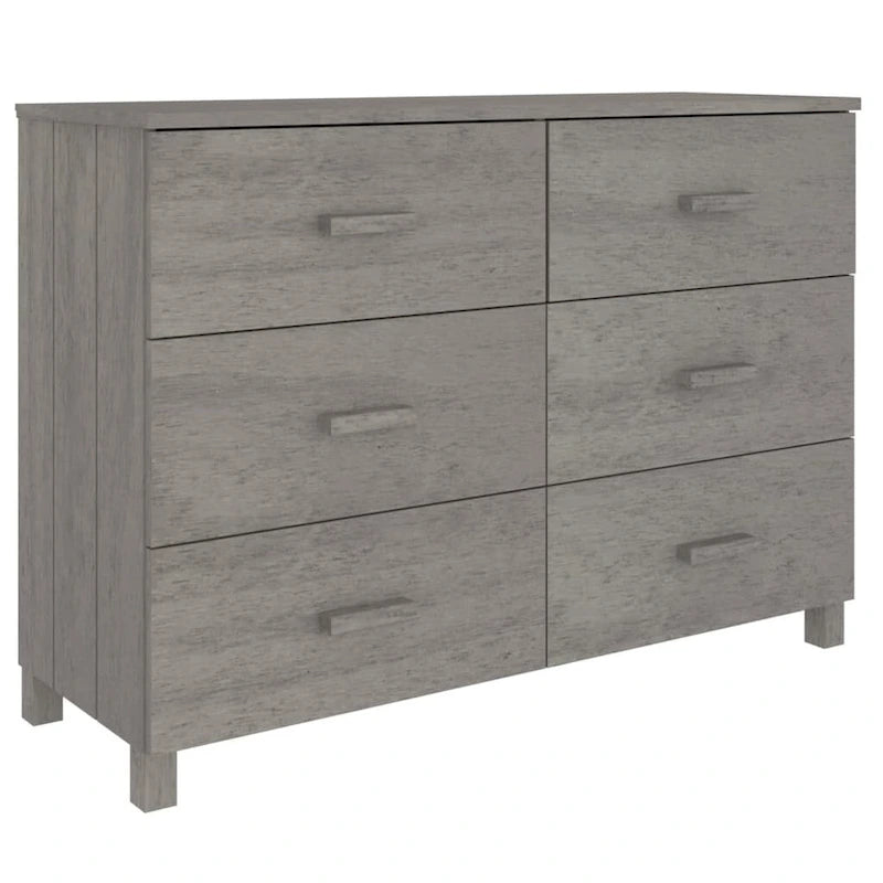 Buffet 6 tiroirs gris foncé, pin massif et MDF, 113 × 40 × 80 cm