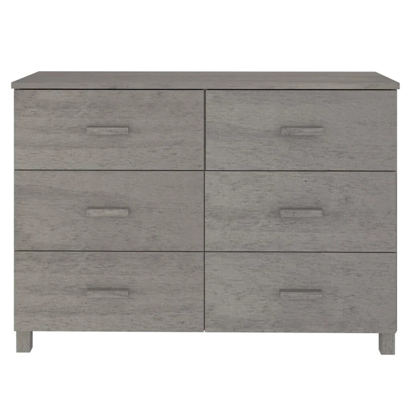Buffet 6 tiroirs gris foncé, pin massif et MDF, 113 × 40 × 80 cm