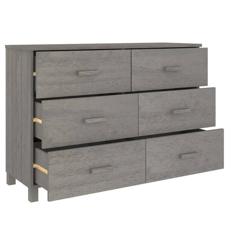 Buffet 6 tiroirs gris foncé, pin massif et MDF, 113 × 40 × 80 cm