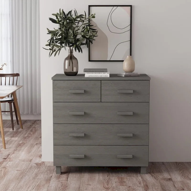 Bahut à 5 tiroirs blanc / gris clair / gris foncé / marron, armoire de rangement individuelle