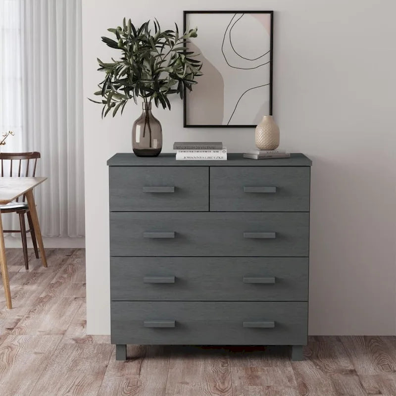Bahut à 5 tiroirs blanc / gris clair / gris foncé / marron, armoire de rangement individuelle