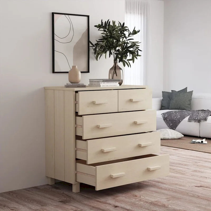 Bahut à 5 tiroirs blanc / gris clair / gris foncé / marron, armoire de rangement individuelle