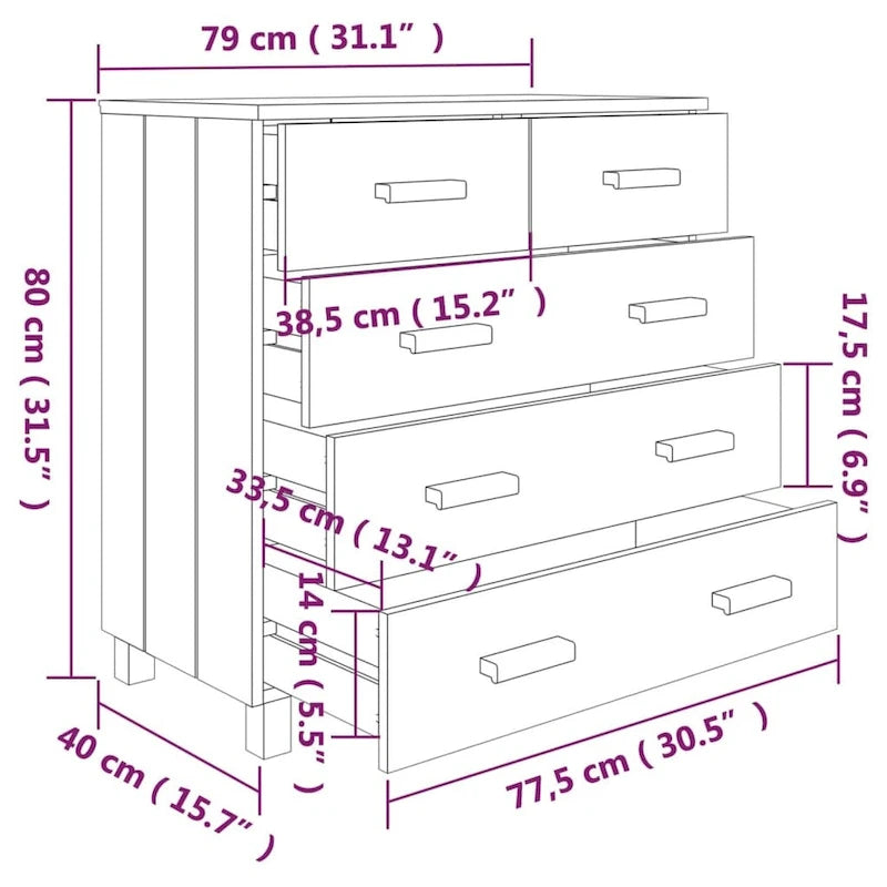 Bahut à 5 tiroirs blanc / gris clair / gris foncé / marron, armoire de rangement individuelle