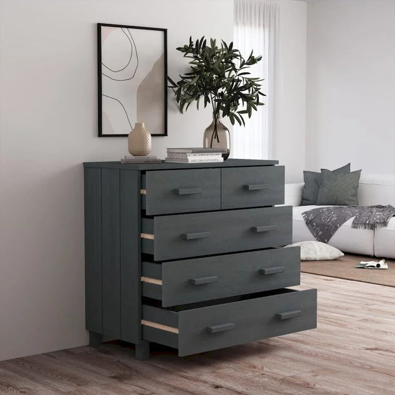 Bahut à 5 tiroirs blanc / gris clair / gris foncé / marron, armoire de rangement individuelle