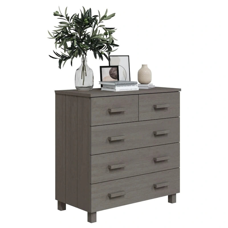 Bahut à 5 tiroirs blanc / gris clair / gris foncé / marron, armoire de rangement individuelle