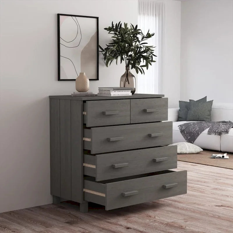 Bahut à 5 tiroirs blanc / gris clair / gris foncé / marron, armoire de rangement individuelle