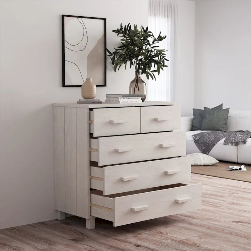 Bahut à 5 tiroirs blanc / gris clair / gris foncé / marron, armoire de rangement individuelle
