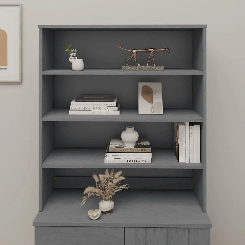 Dessus d'armoire en bois de pin gris foncé avec 3 étagères – 35,4"x11,8"x39,4"