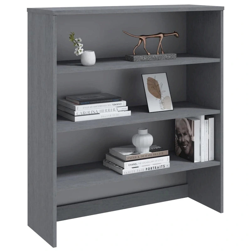 Dessus d'armoire en bois de pin gris foncé avec 3 étagères – 35,4"x11,8"x39,4"