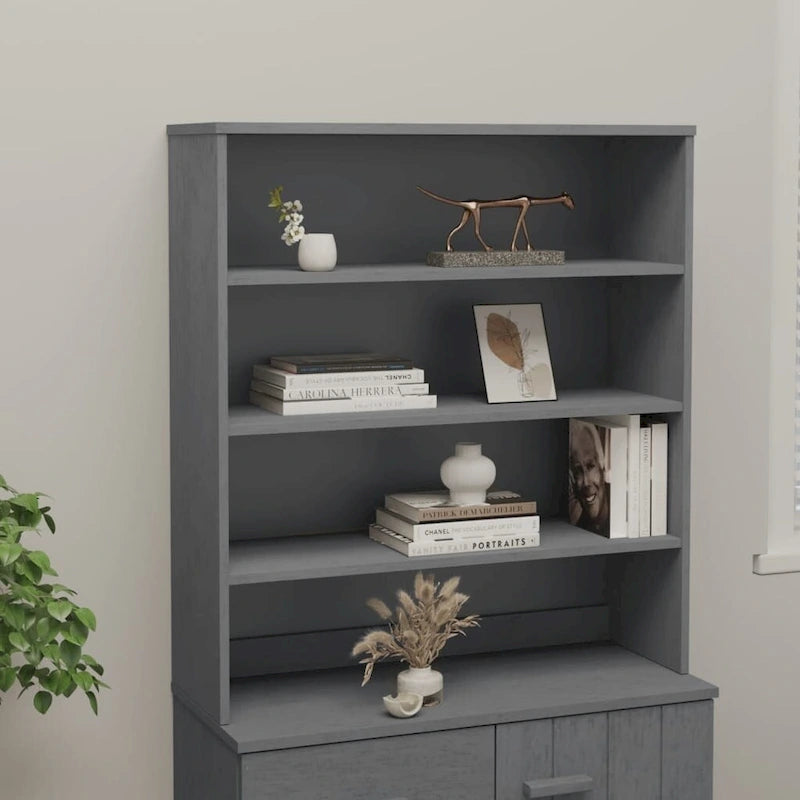 Dessus d'armoire en bois de pin gris foncé avec 3 étagères – 35,4"x11,8"x39,4"