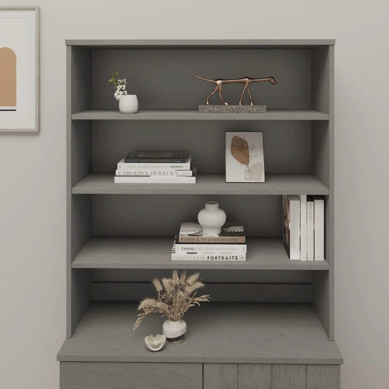 Dessus d'armoire en bois de pin gris foncé avec 3 étagères – 35,4"x11,8"x39,4"