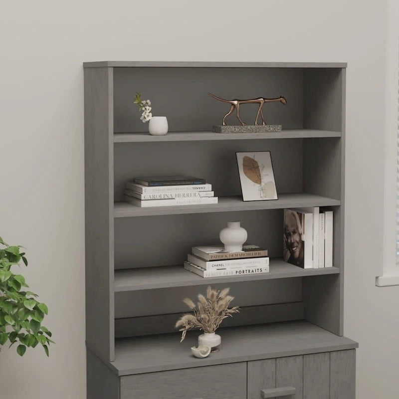 Dessus d'armoire en bois de pin gris foncé avec 3 étagères – 35,4"x11,8"x39,4"