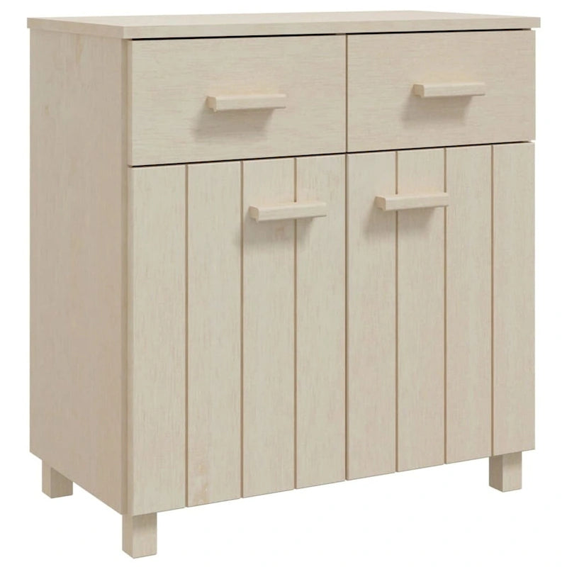 Buffet en pin massif gris clair/blanc avec 2 portes et 2 tiroirs, montage par 1 personne