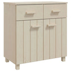 Buffet en pin massif gris clair/blanc avec 2 portes et 2 tiroirs, montage par 1 personne