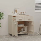 Buffet en pin massif gris clair/blanc avec 2 portes et 2 tiroirs, montage par 1 personne