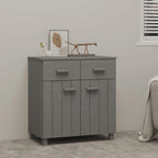 Buffet en pin massif gris clair/blanc avec 2 portes et 2 tiroirs, montage par 1 personne