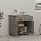 Buffet en pin massif gris clair/blanc avec 2 portes et 2 tiroirs, montage par 1 personne