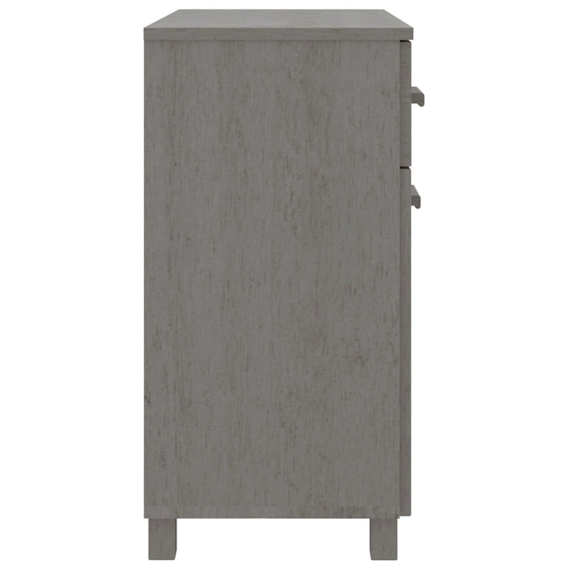 Buffet en pin massif gris clair/blanc avec 2 portes et 2 tiroirs, montage par 1 personne
