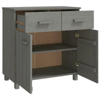 Buffet en pin massif gris clair/blanc avec 2 portes et 2 tiroirs, montage par 1 personne