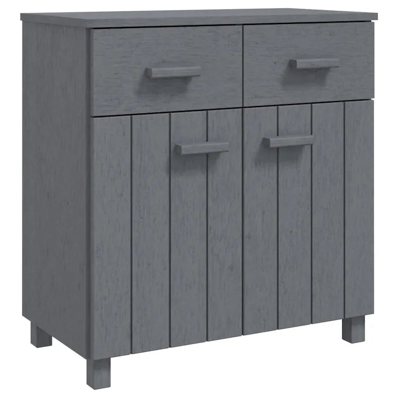 Buffet en pin massif gris clair/blanc avec 2 portes et 2 tiroirs, montage par 1 personne