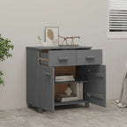 Buffet en pin massif gris clair/blanc avec 2 portes et 2 tiroirs, montage par 1 personne
