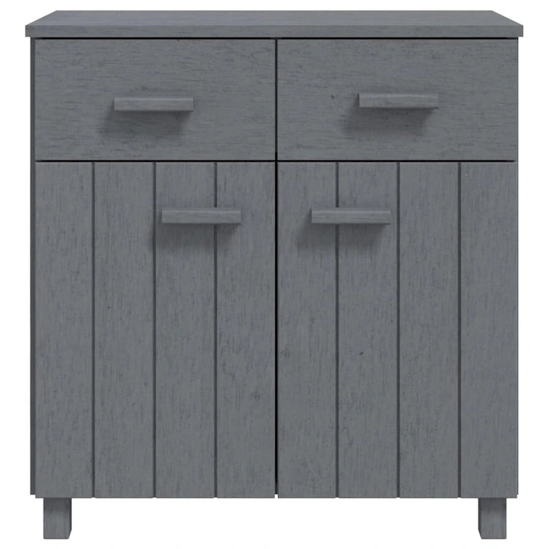 Buffet en pin massif gris clair/blanc avec 2 portes et 2 tiroirs, montage par 1 personne
