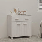 Buffet en pin massif gris clair/blanc avec 2 portes et 2 tiroirs, montage par 1 personne
