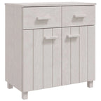 Buffet en pin massif gris clair/blanc avec 2 portes et 2 tiroirs, montage par 1 personne