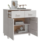 Buffet en pin massif gris clair/blanc avec 2 portes et 2 tiroirs, montage par 1 personne
