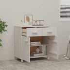 Buffet en pin massif gris clair/blanc avec 2 portes et 2 tiroirs, montage par 1 personne