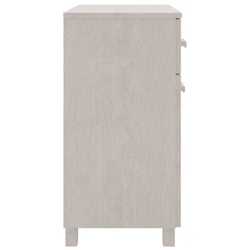 Buffet en pin massif gris clair/blanc avec 2 portes et 2 tiroirs, montage par 1 personne