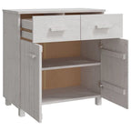 Buffet en pin massif gris clair/blanc avec 2 portes et 2 tiroirs, montage par 1 personne