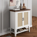 Meuble de rangement en rotin naturel/blanc avec portes et étagères, 2 portes