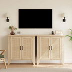 Meuble de rangement en rotin naturel/blanc avec portes et étagères, 2 portes
