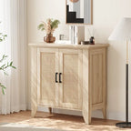 Meuble de rangement en rotin naturel/blanc avec portes et étagères, 2 portes