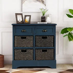 Meuble de rangement 2 tiroirs 4 paniers en rotin – Bleu marine vieilli / Gris-brun / Espresso / Blanc délavé / Blanc