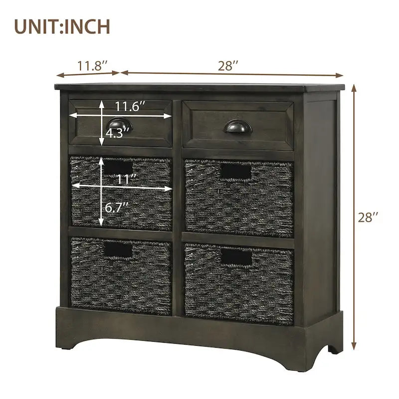 Meuble de rangement 2 tiroirs 4 paniers en rotin – Bleu marine vieilli / Gris-brun / Espresso / Blanc délavé / Blanc