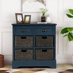 Meuble de rangement 2 tiroirs 4 paniers en rotin – Bleu marine vieilli / Gris-brun / Espresso / Blanc délavé / Blanc
