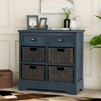 Meuble de rangement 2 tiroirs 4 paniers en rotin – Bleu marine vieilli / Gris-brun / Espresso / Blanc délavé / Blanc