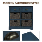 Meuble de rangement 2 tiroirs 4 paniers en rotin – Bleu marine vieilli / Gris-brun / Espresso / Blanc délavé / Blanc