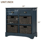 Meuble de rangement 2 tiroirs 4 paniers en rotin – Bleu marine vieilli / Gris-brun / Espresso / Blanc délavé / Blanc